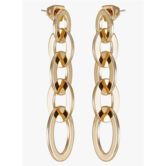 💕VINCE CAMUTO💕 Clearly Disco Link Drop  Earrings ~ Gold Tone NWT - Picture 1 of 4